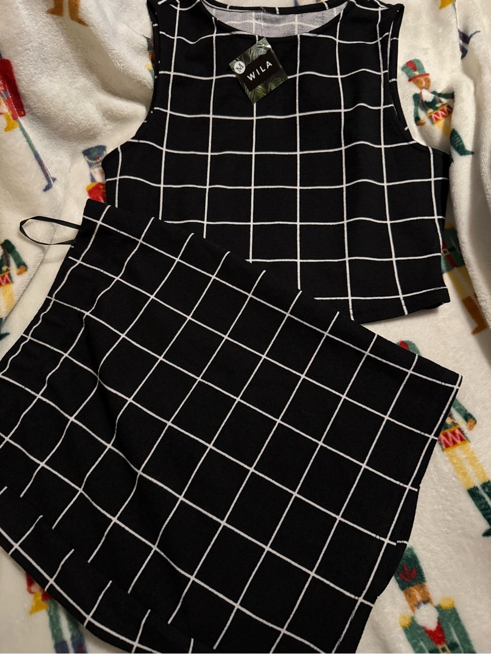 WILA Black & White Windowpane Crop Top and Skirt Set